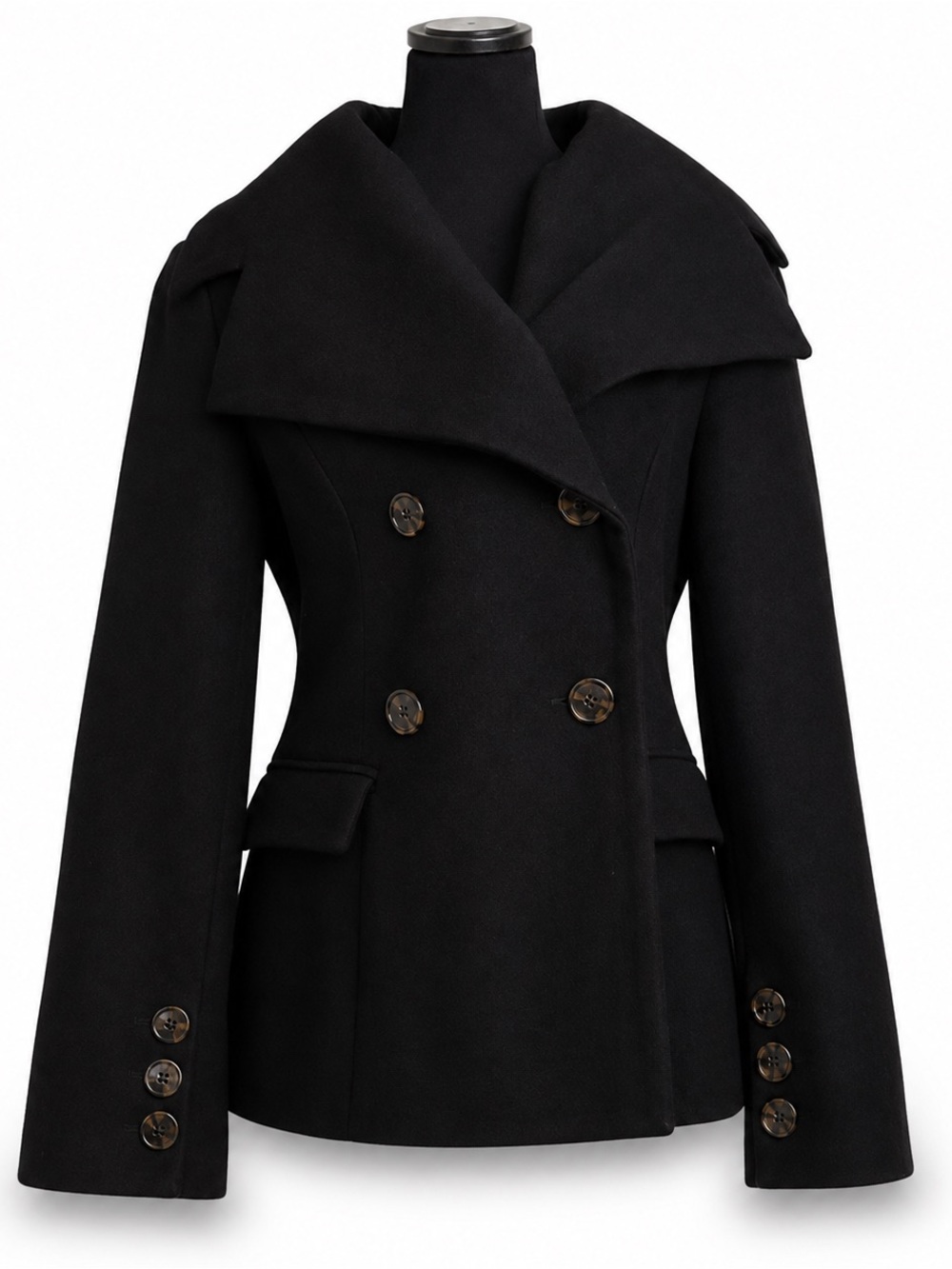 Vintage Y2K 90’s Marvin Richards Black Double Breasted Wool Blend Pea Coat S